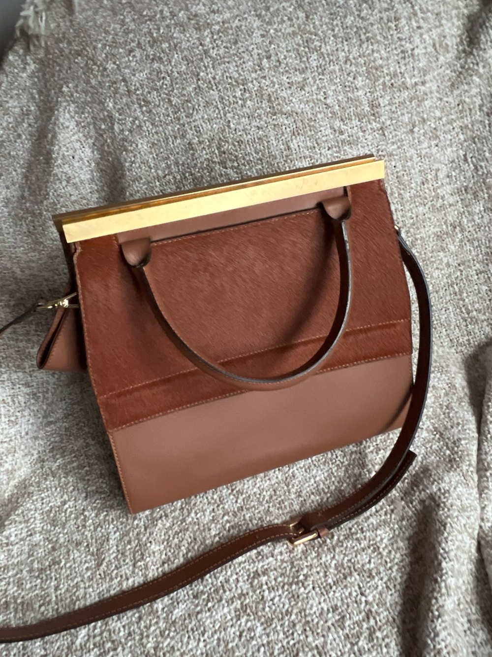 VITTORIA NAPOLI Genuine Calf Hair & Leather Satchel / Crossbody Bag